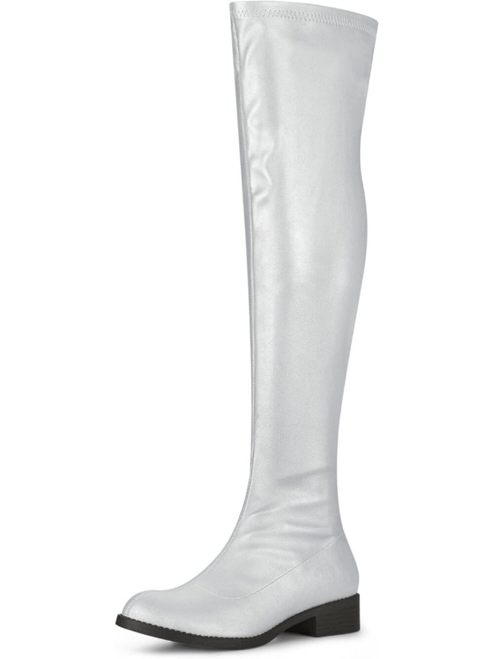 👢Women's Silver Thigh High Boots Low Block Heel Fashion Over the Knee High Boot